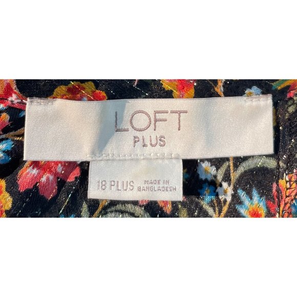 NWOT LOFT Women's Size 18 Plus Multi-Colored Floral Top W/ Neck Tie - Picture 3 of 5